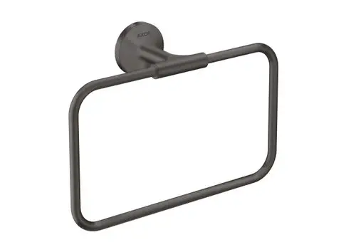 Handtuchring von AXOR in gebürstetem Schwarzchrom, rechteckige Form mit einer runden Wandhalterung, zur Befestigung an der Wand im Badezimmer oder Gäste-WC.